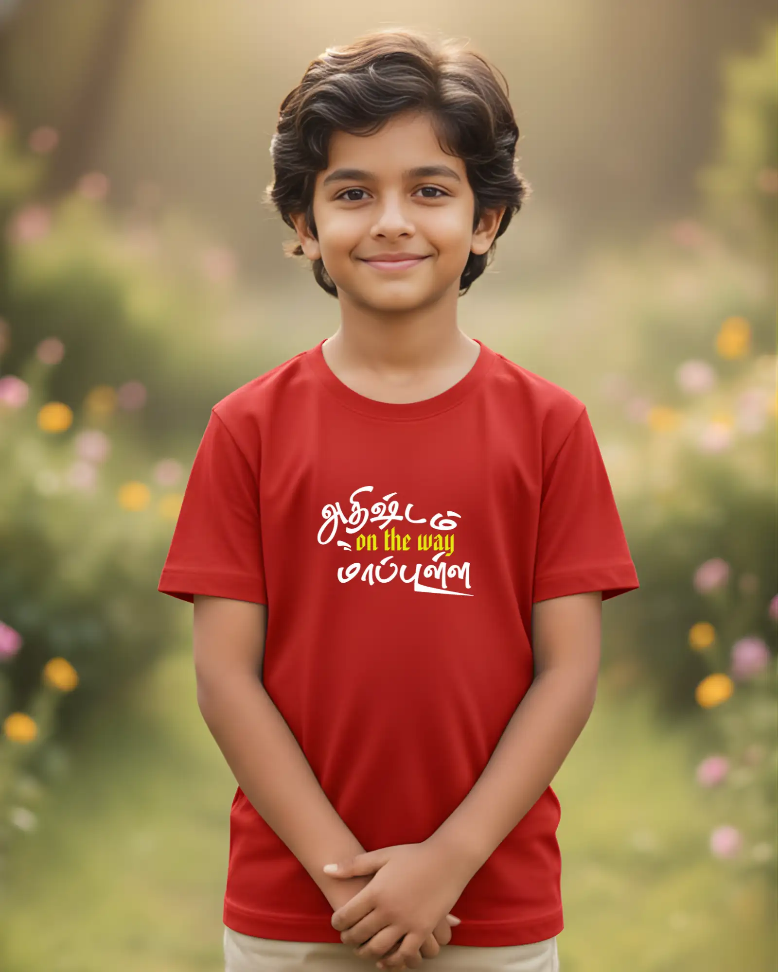 Kids Round Neck Adhirshtam On The Way Maapulla-Red - image 1