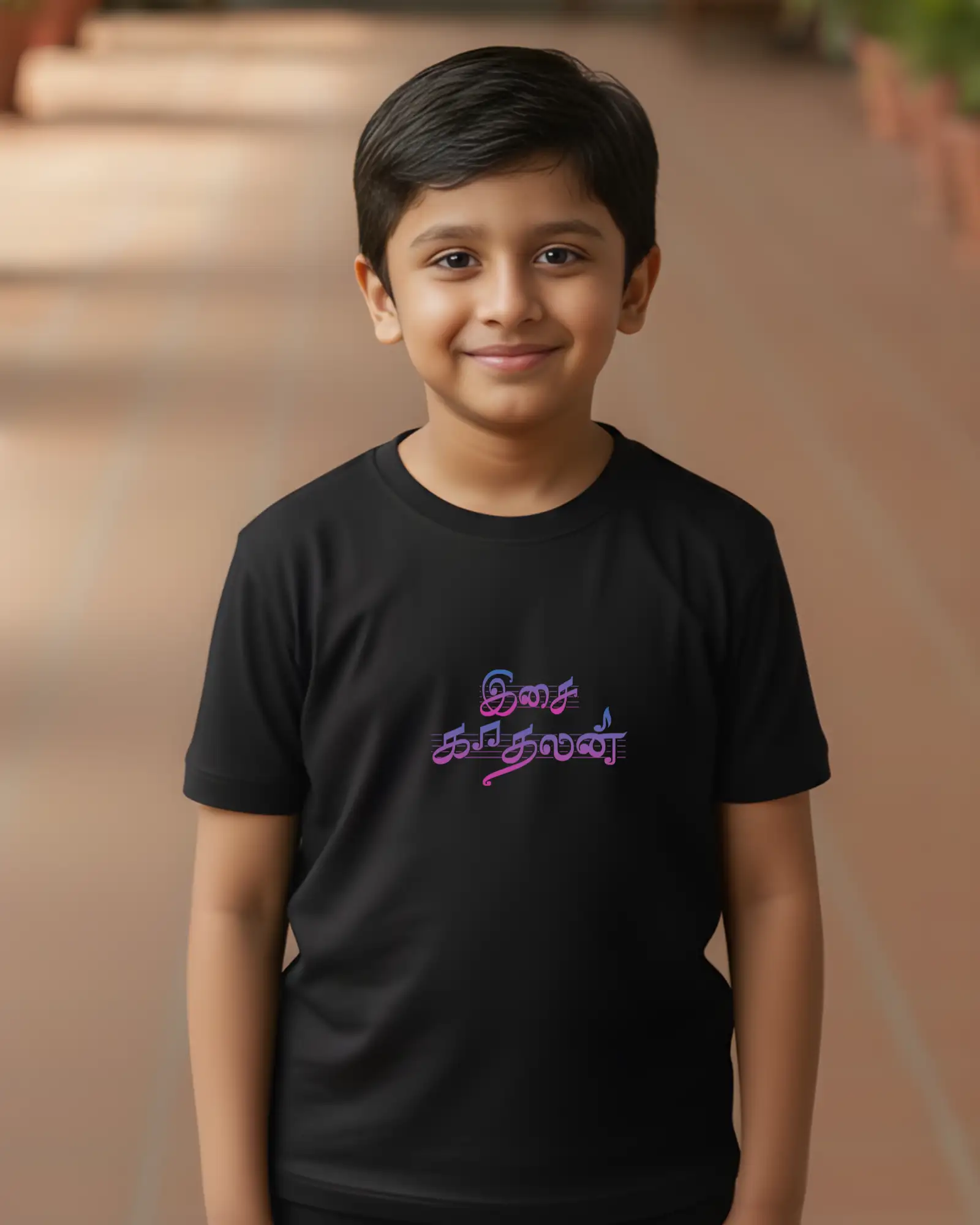 Kids Round Neck Isai Kaadhalan - Black - image 1