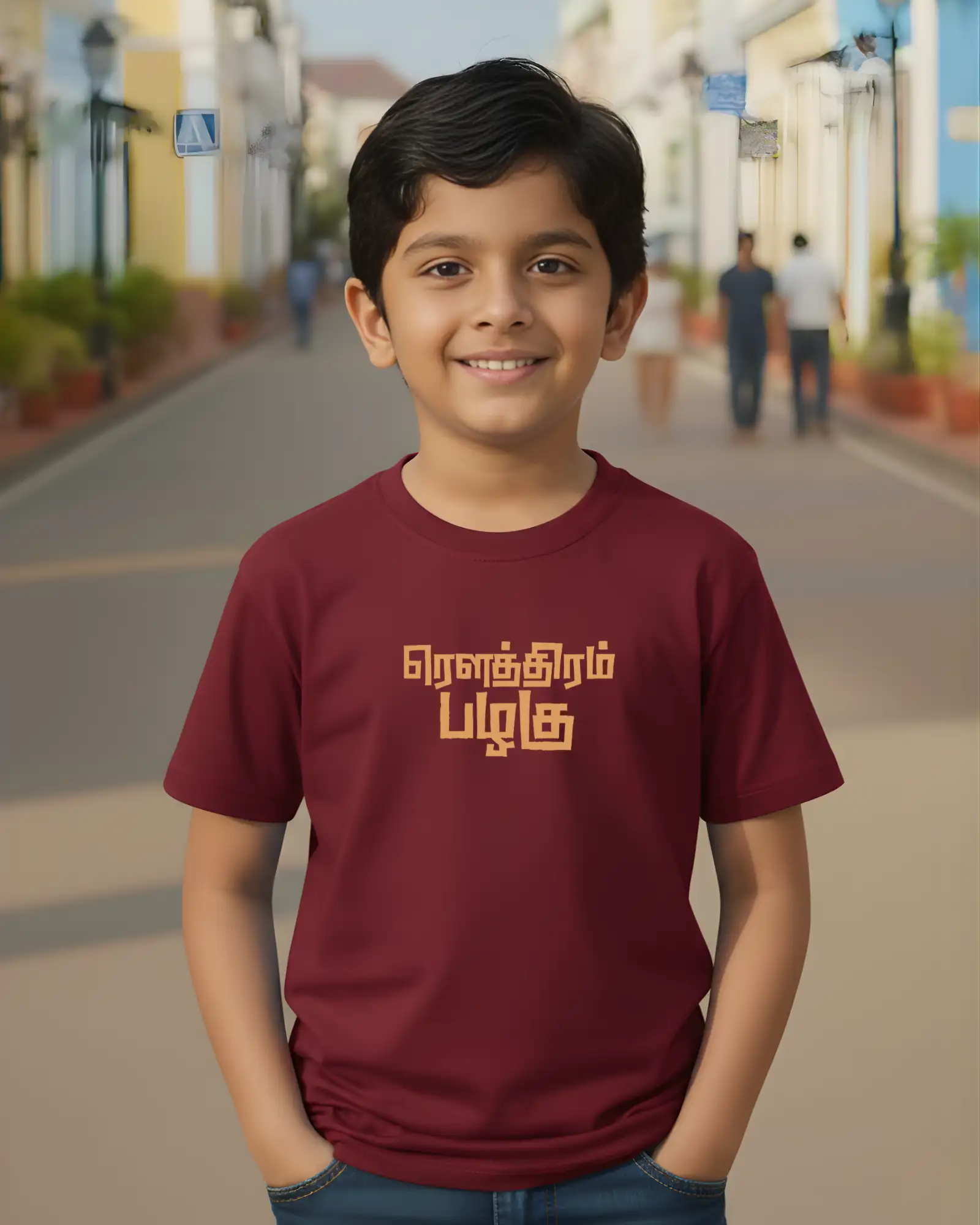 Kids Round Neck Rowthiram Pazhagu - Maroon - image 1