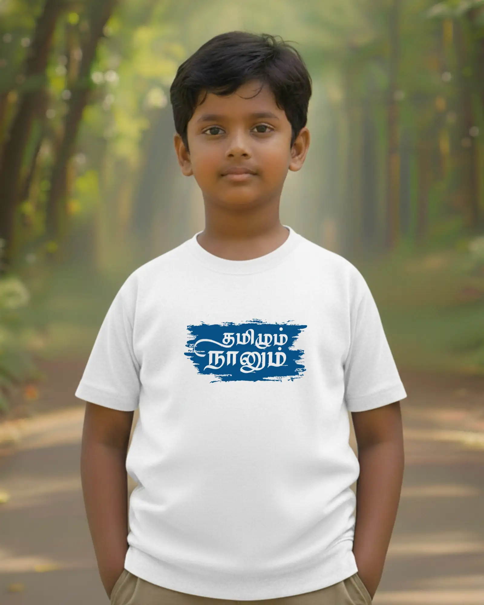 Kids Round Neck Tamilum Nanum - White - image 1
