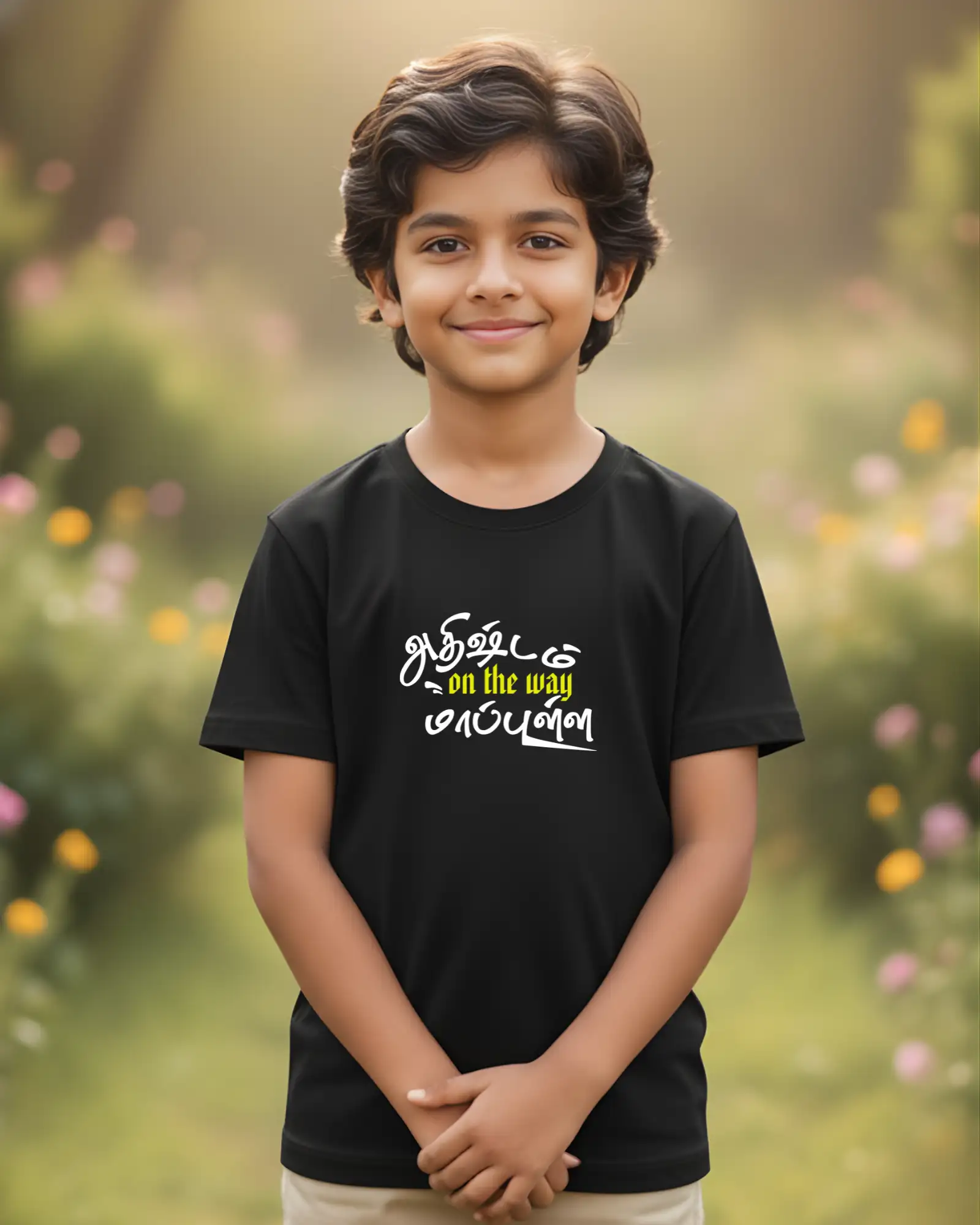 Kids Round Neck Adhirshtam On The Way Maapulla-Black - image 2