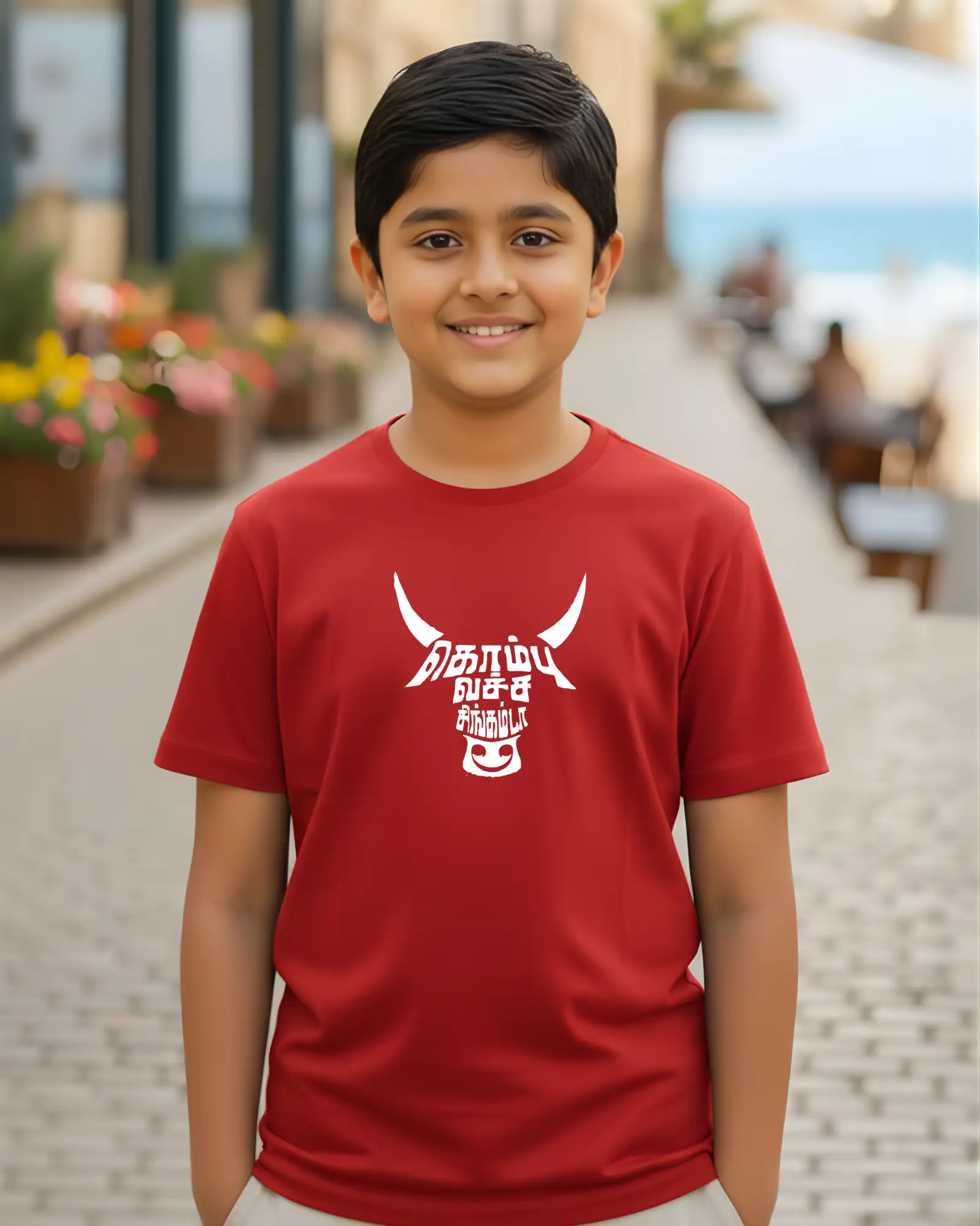 Kids Round Neck Kombu Vecha Singam da-Red - image 1