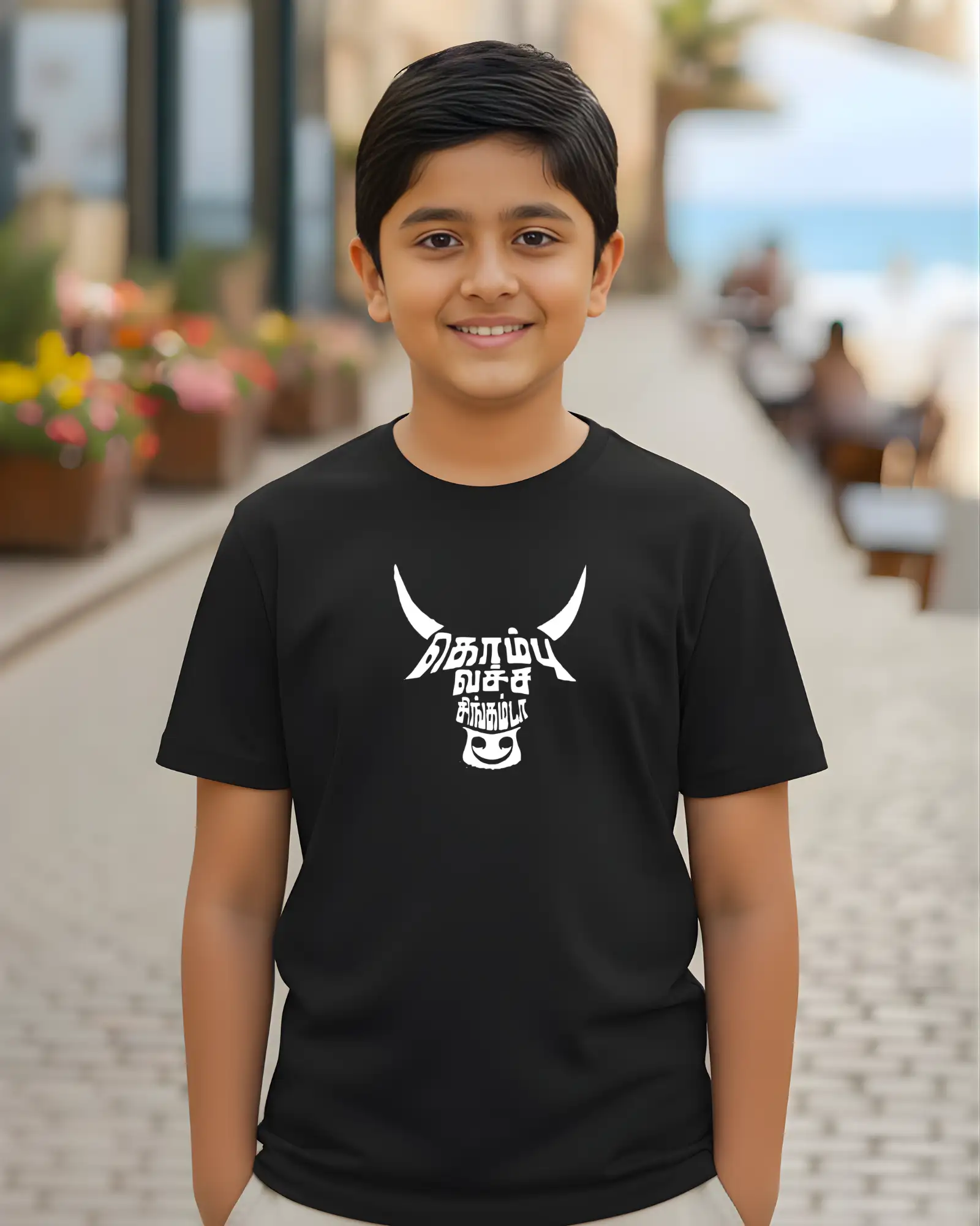 Kids Round Neck Kombu Vecha Singam da-Black - image 1