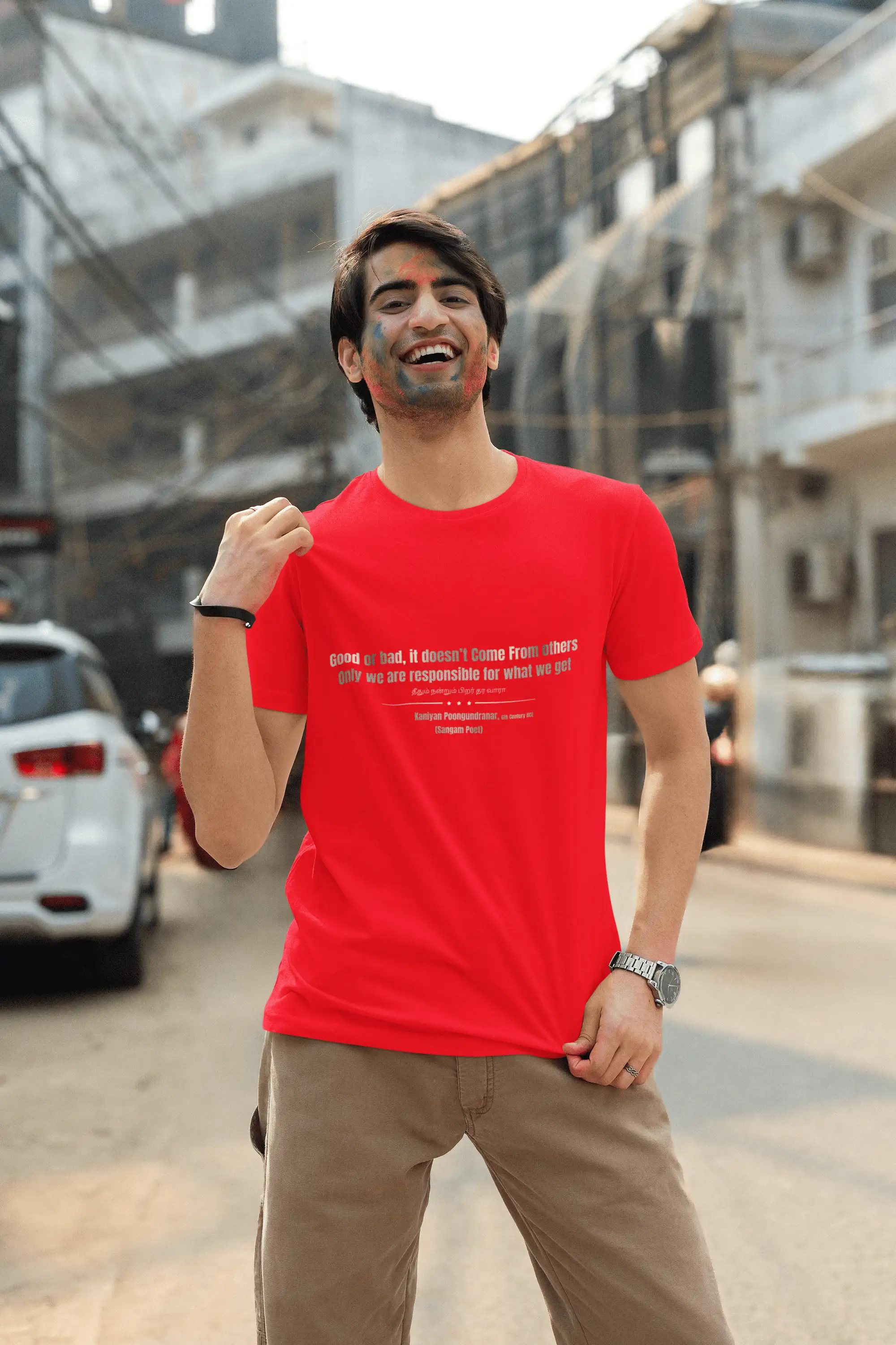 Good or Bad – Kaniyan Poonkundranar T-Shirt – red image 1