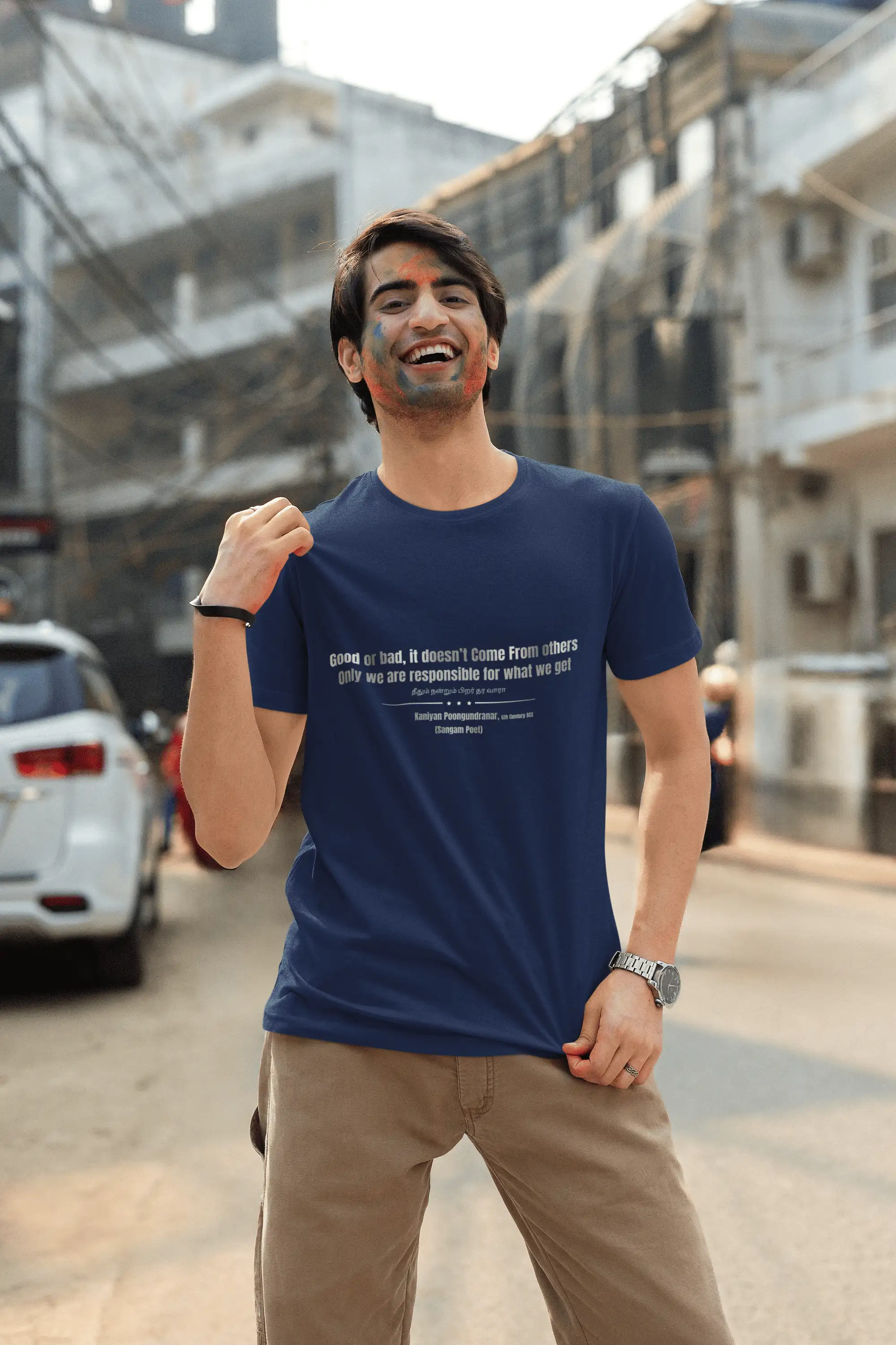 Good or Bad – Kaniyan Poonkundranar T-Shirt – Navy-Blue image 1