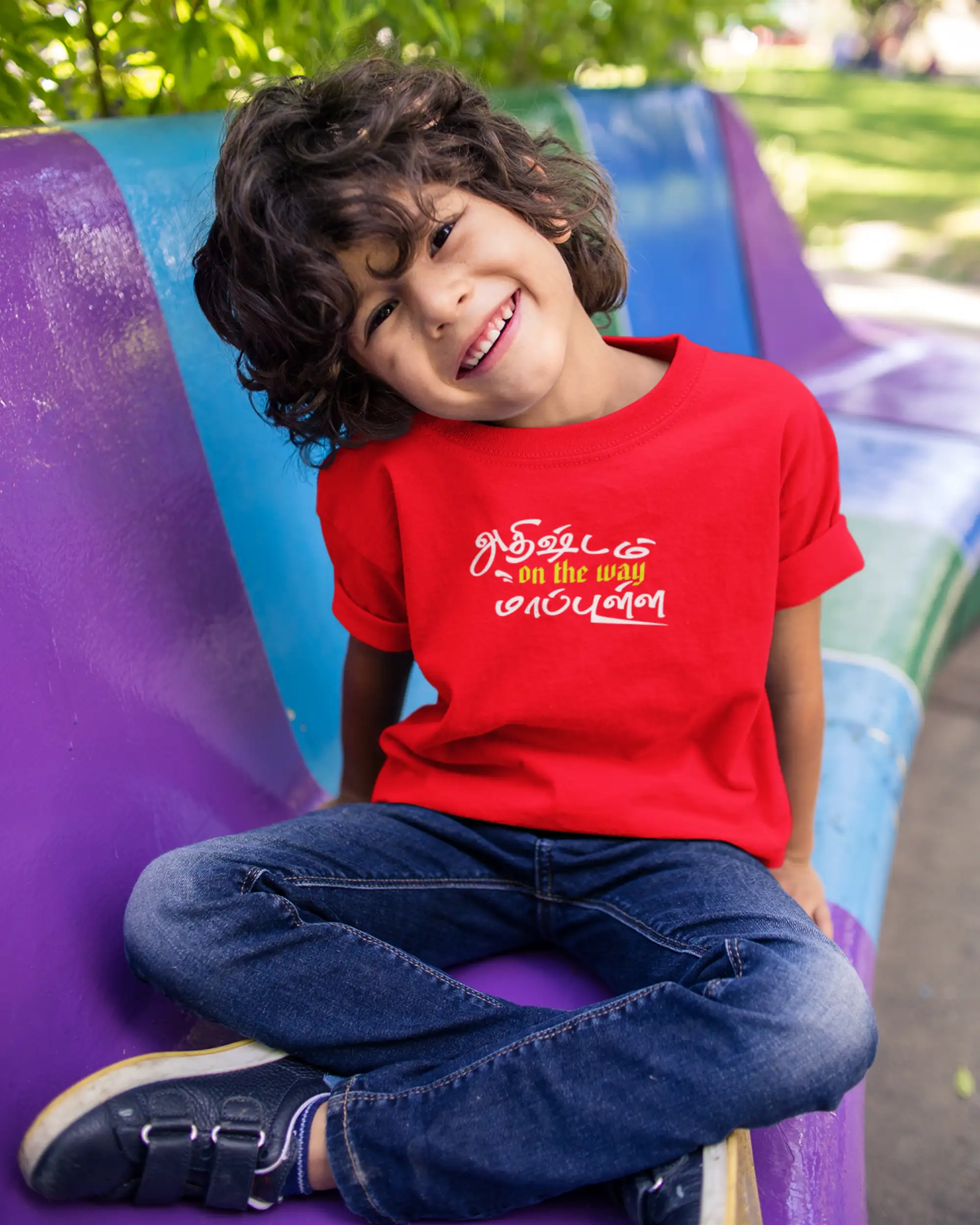 Kids Round Neck Adhirshtam On The Way Maapulla-Red - image 1