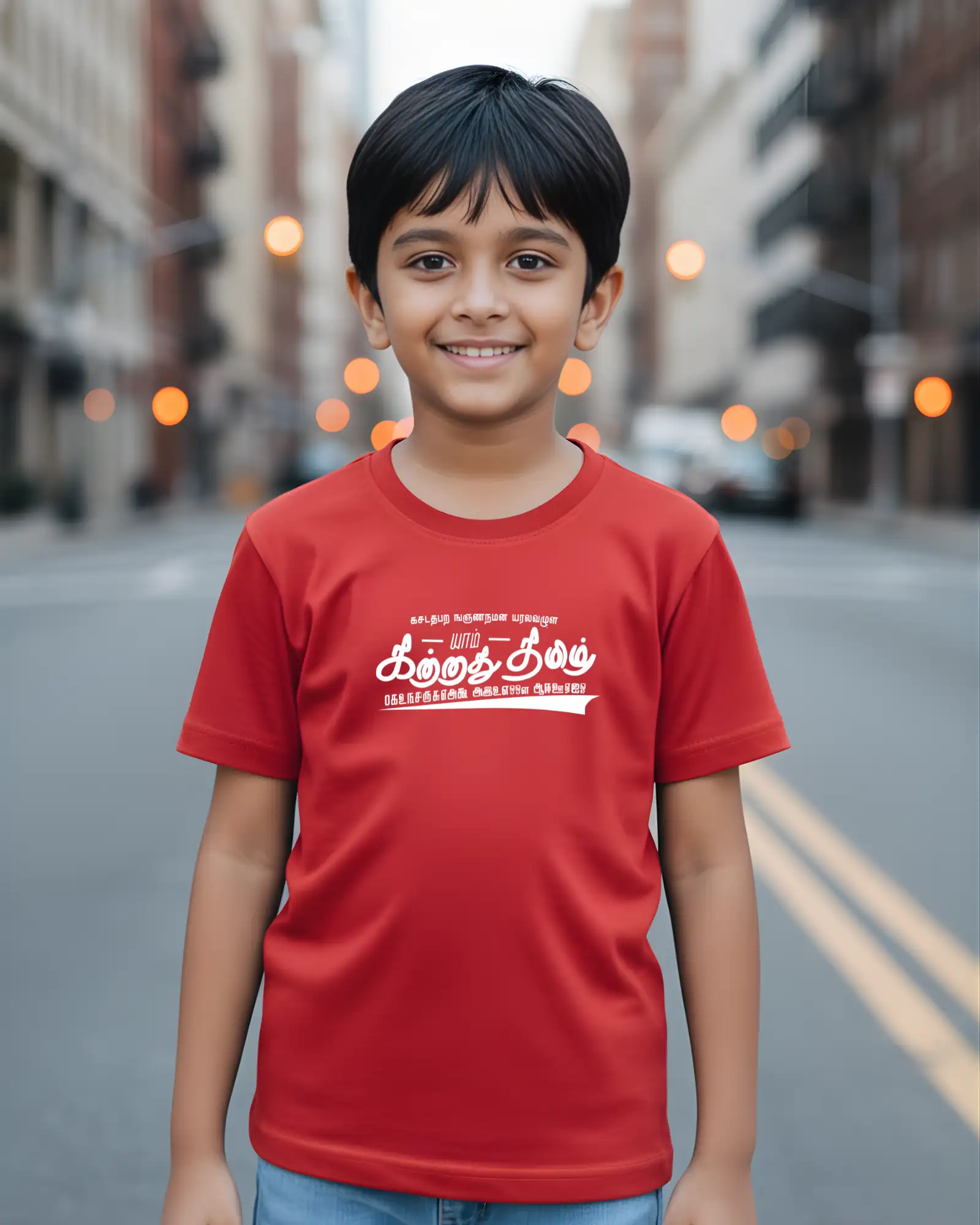 Katrathu Tamil Kids Round Neck TShirts-Red - image 1