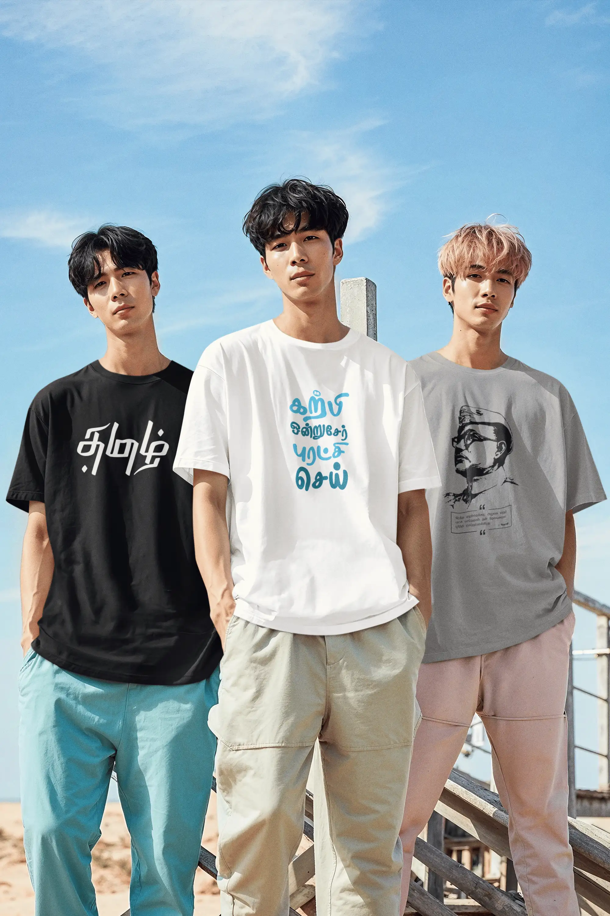 Combo Pack of 3 Tamil Printed T-Shirts