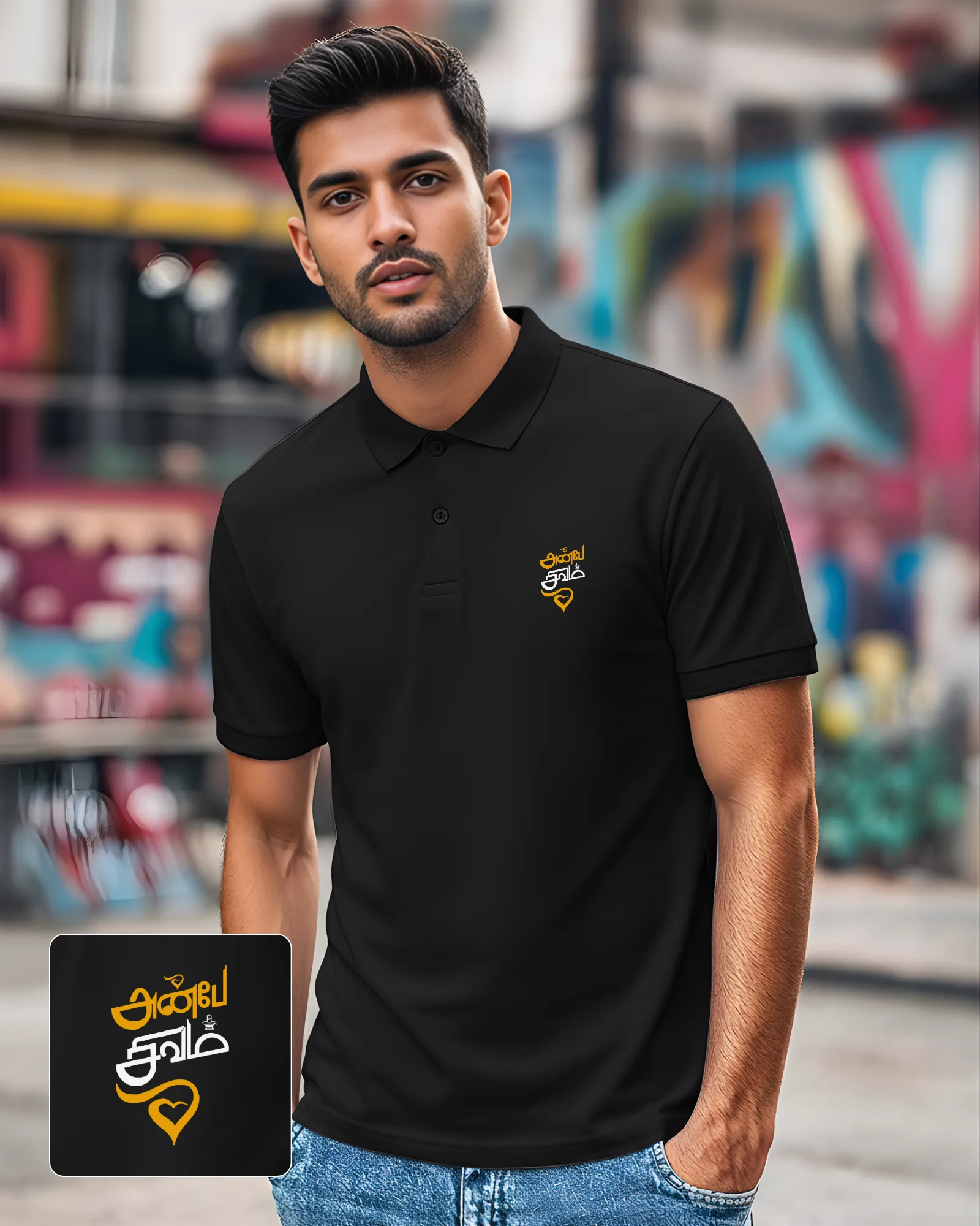அன்பே சிவம் Polo Collar T-shirt Black - image 1