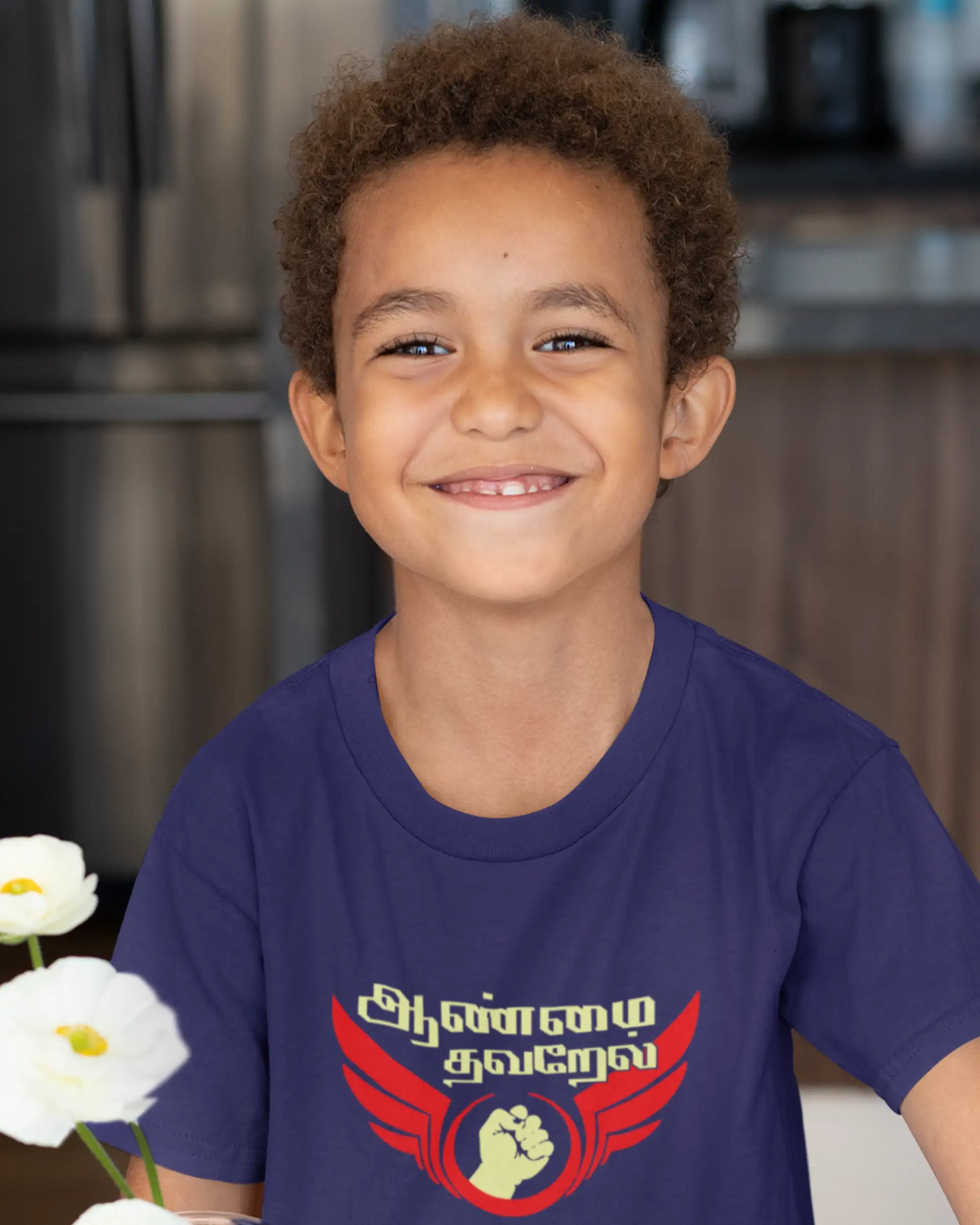 Kids Round Neck Aanmai Thavarel-Navy Blue - image 1