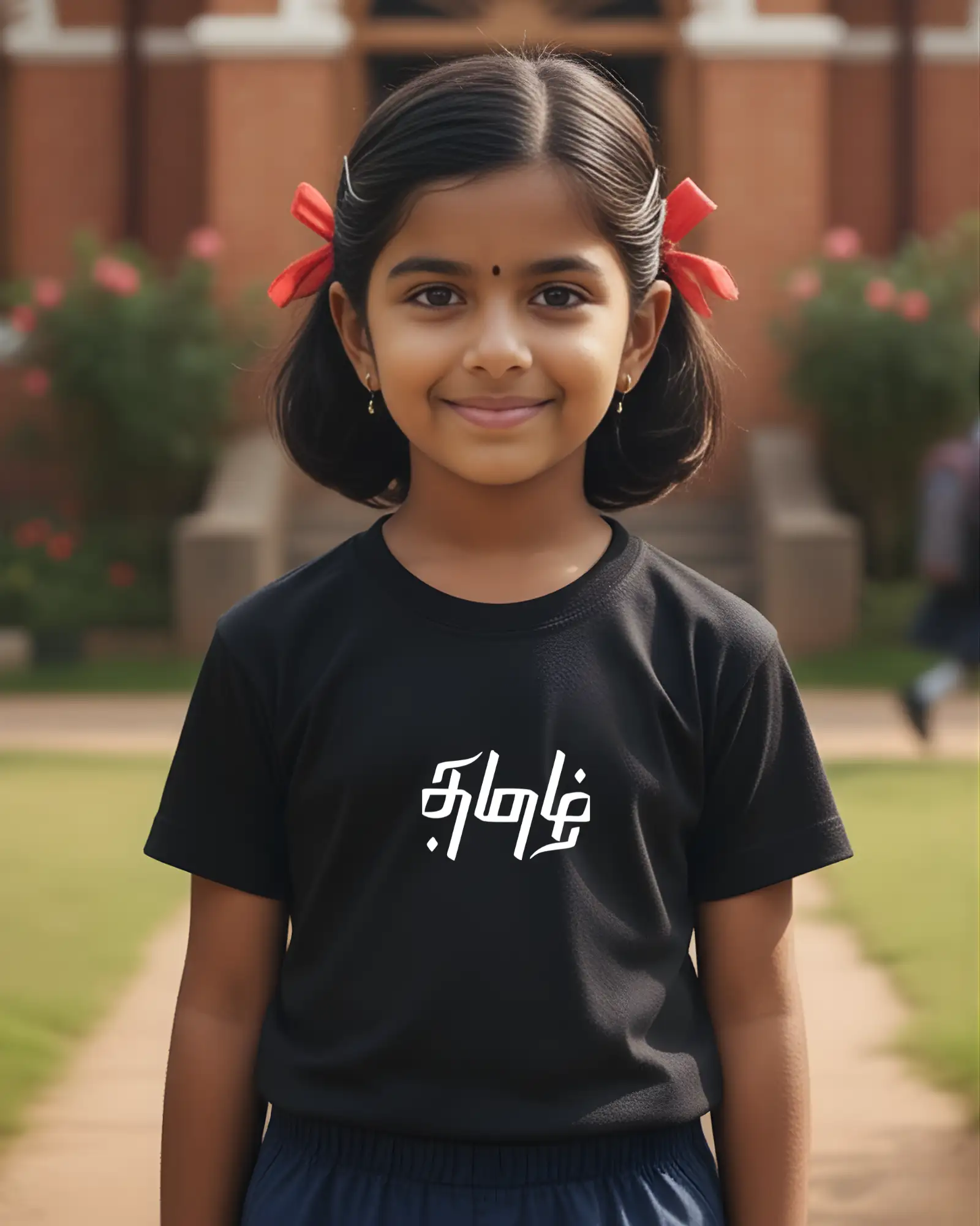 Tamil Kids Round Neck TShirts-Black - image 1