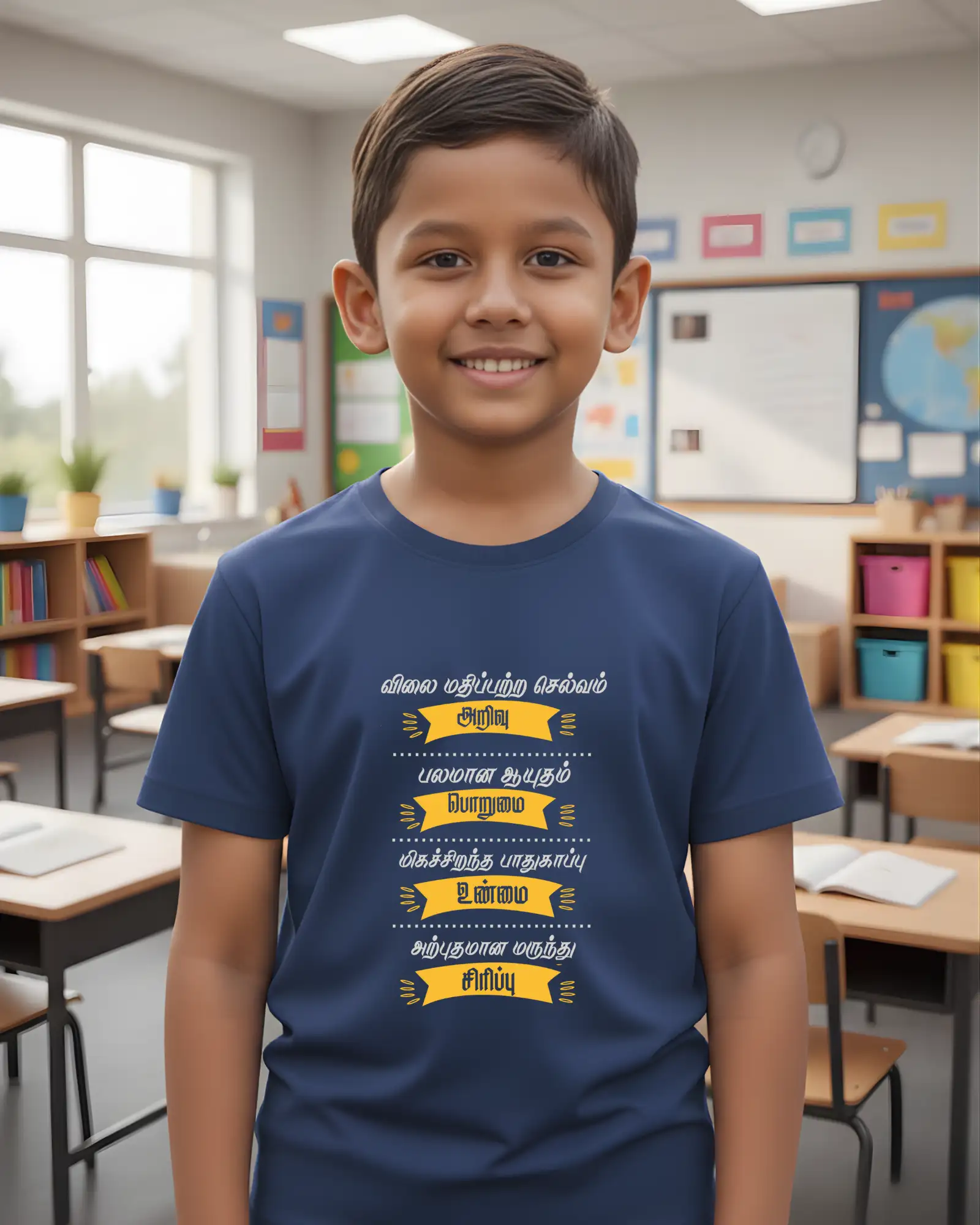 Kids Round Neck - Vilai Mathipetra Selvam - Navy Blue - image 1