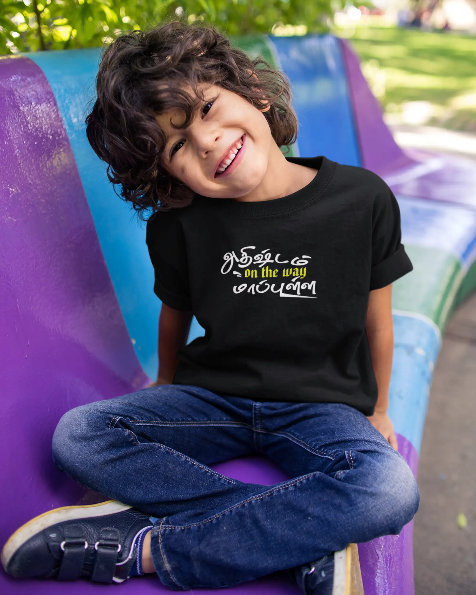 Kids Round Neck Adhirshtam On The Way Maapulla-Black - image 1