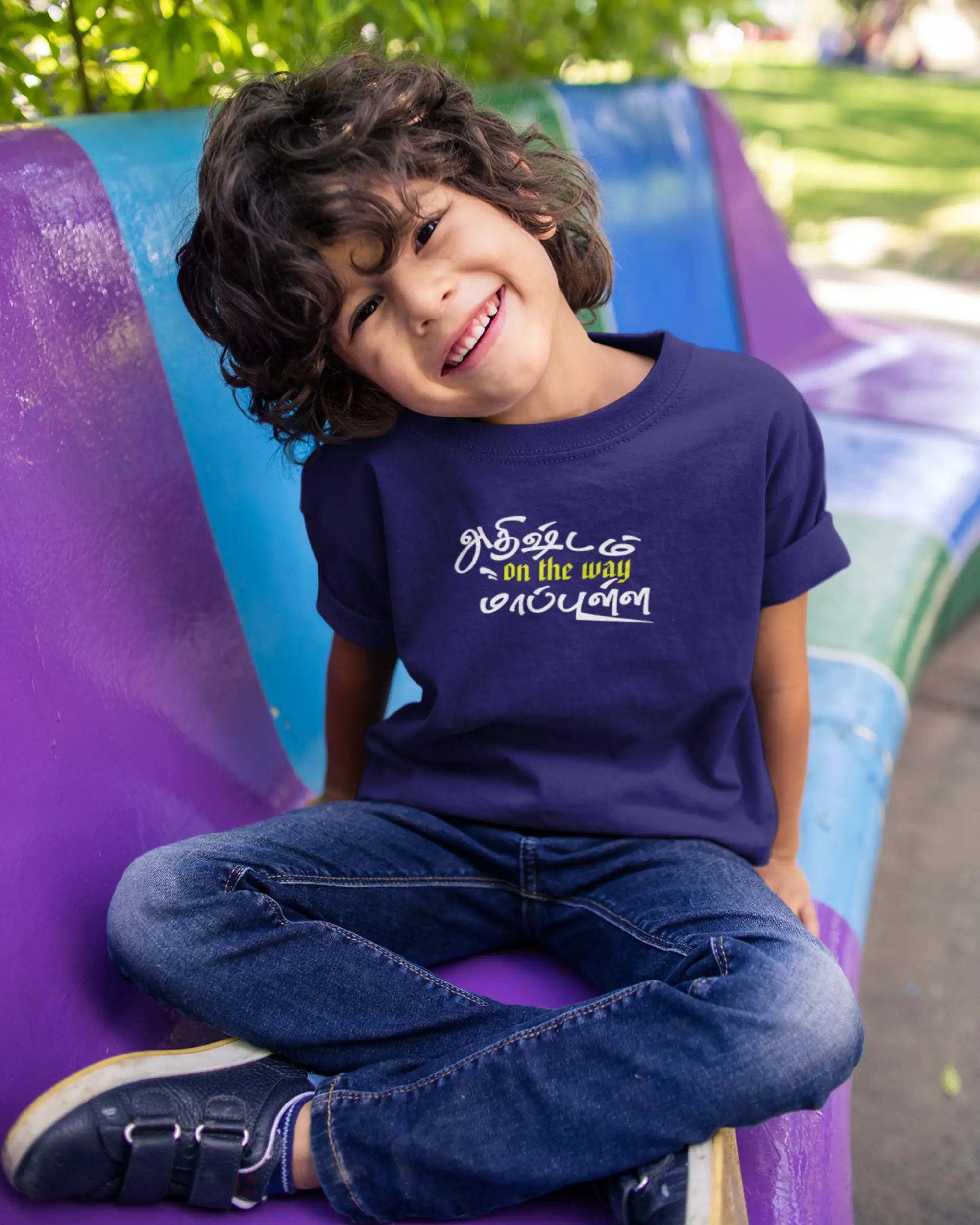 Kids Round Neck Adhirshtam On The Way Maapulla-Navy Blue - image 1