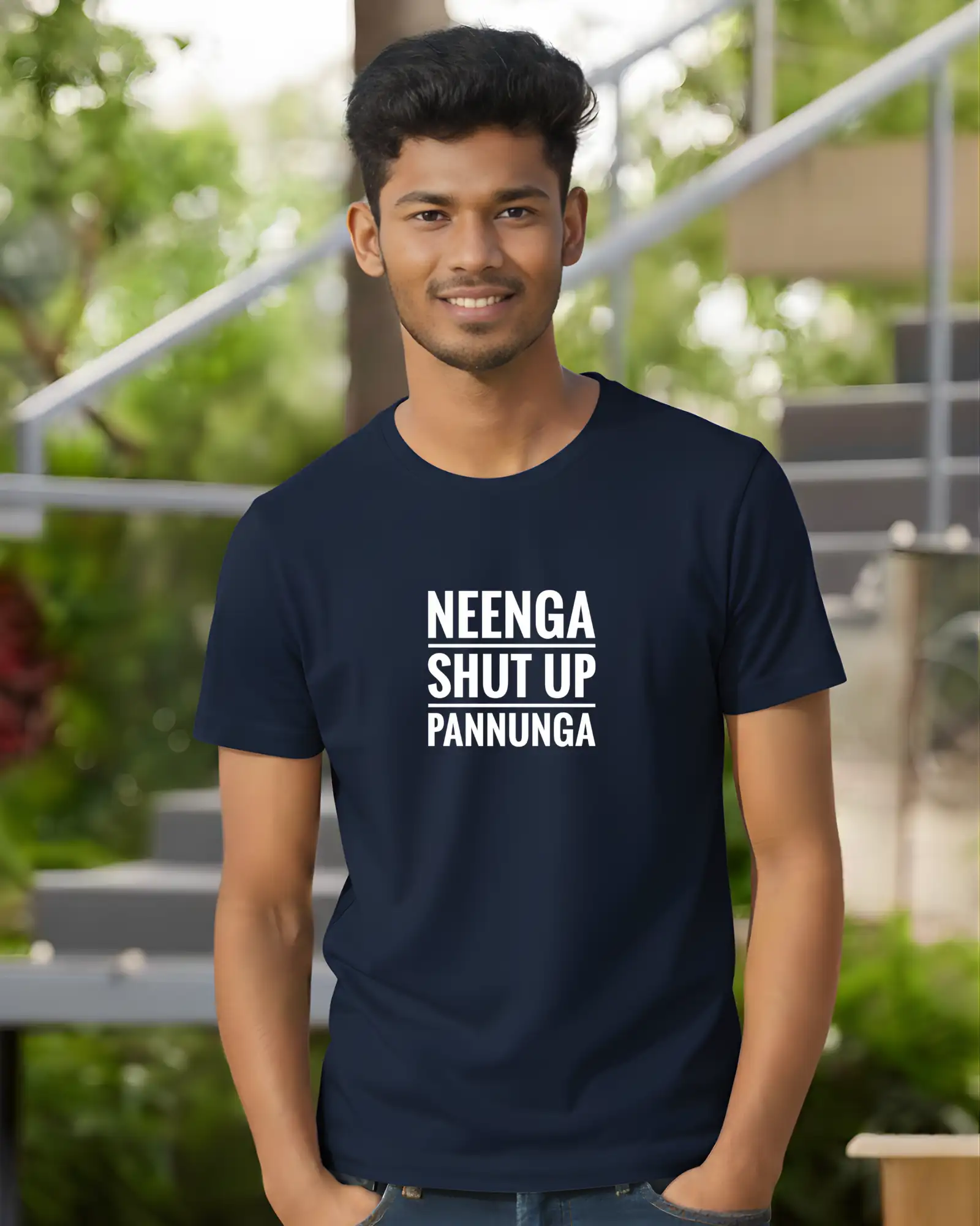Neenga Shut Up Pannunga Round Neck Navy Blue - image 1