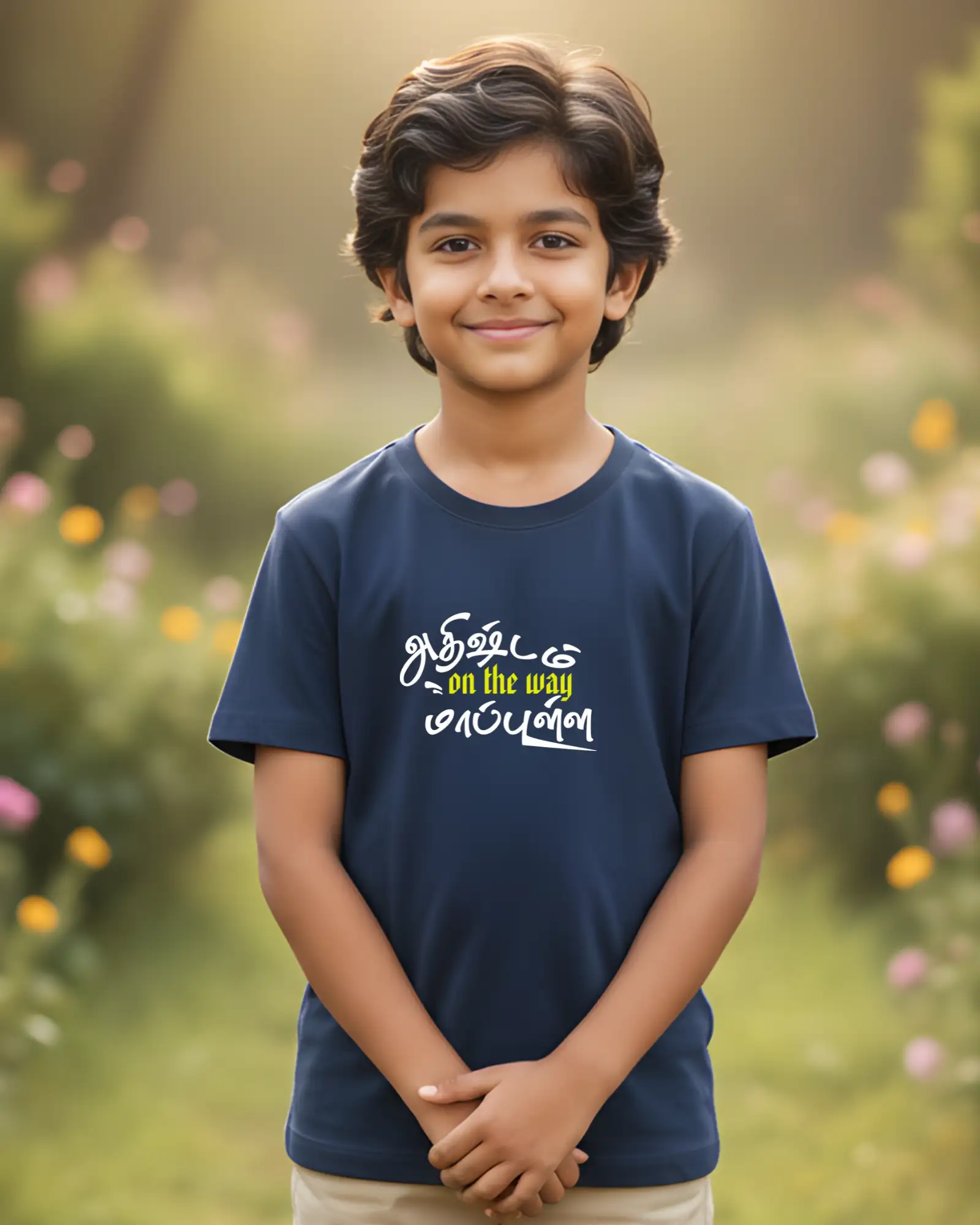Kids Round Neck Adhirshtam On The Way Maapulla-Navy Blue - image 1