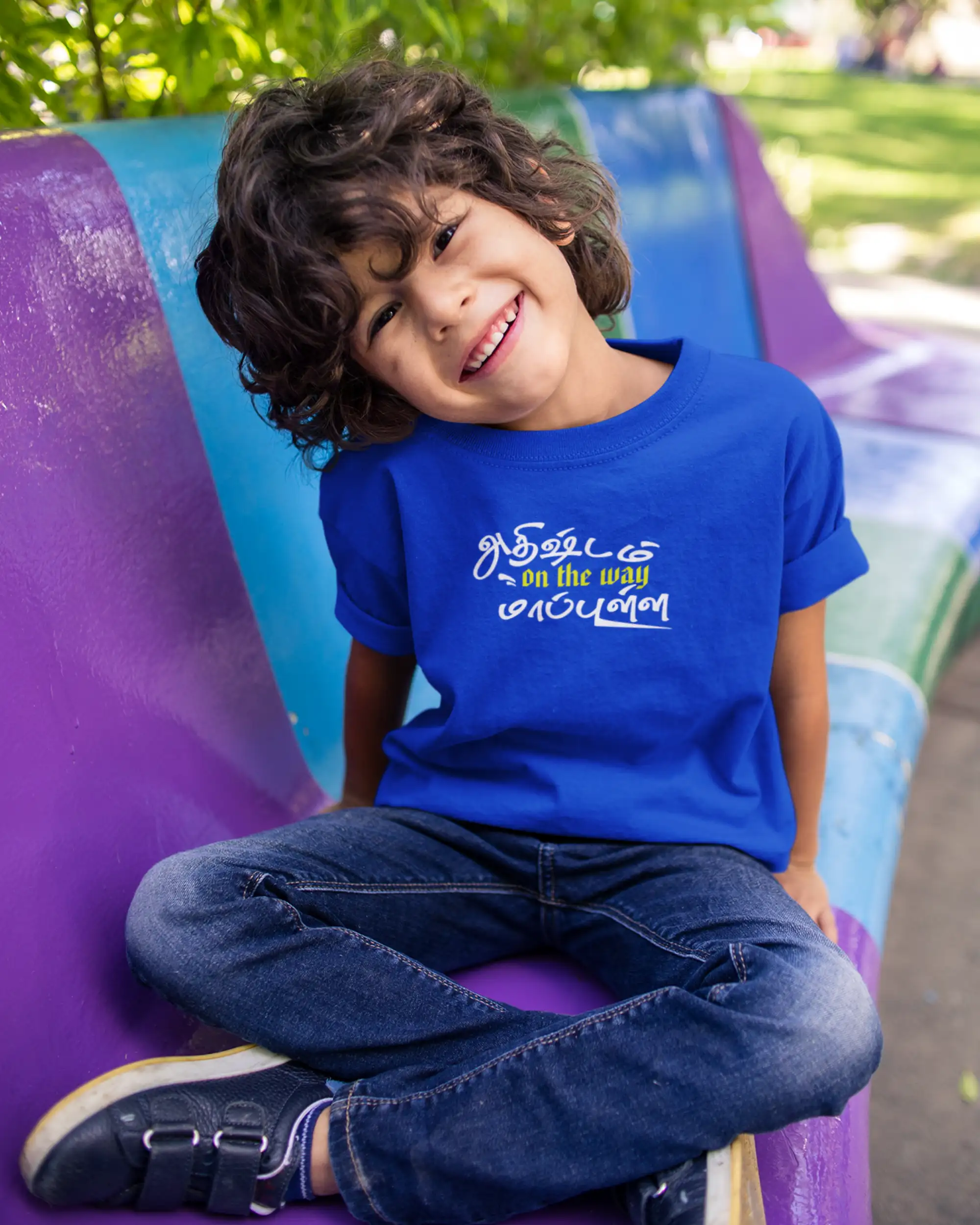 Kids Round Neck Adhirshtam On The Way Maapulla-Royal Blue - image 1