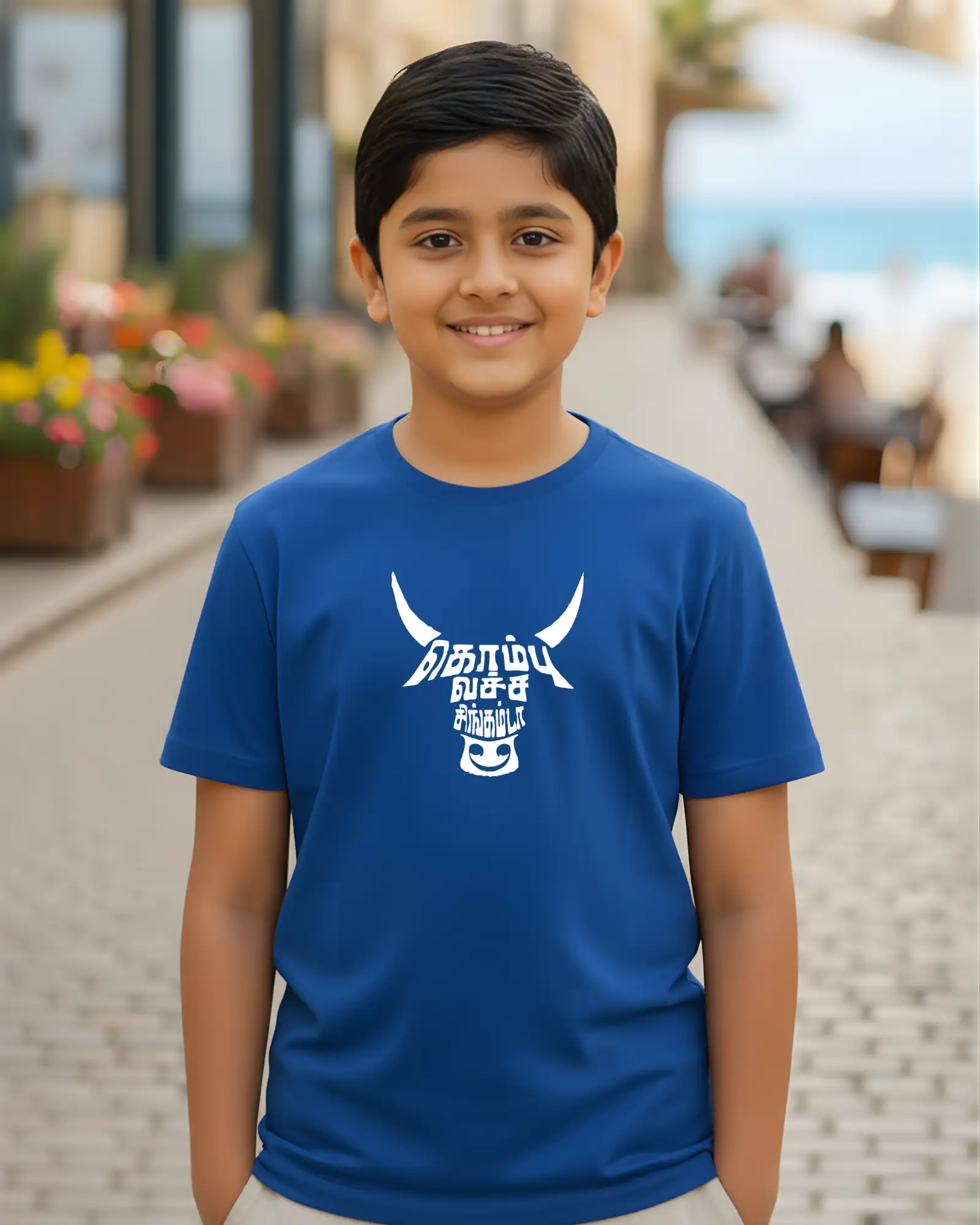 Kids Round Neck Kombu Vecha Singam da-Royal Blue - image 1