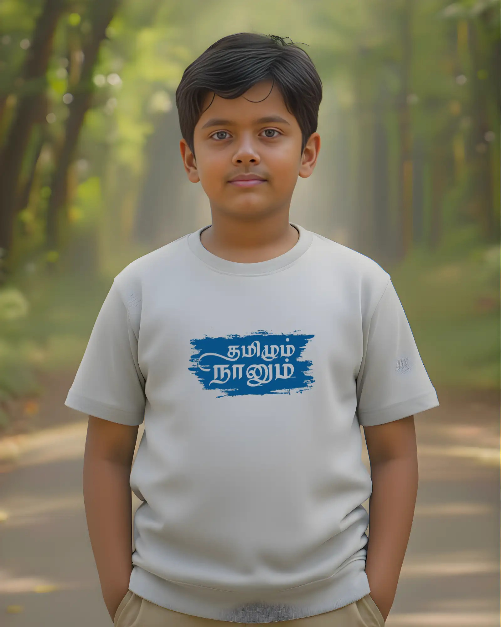 Tamizhum Naanum Kids Round Neck TShirts-Grey Melange - image 1