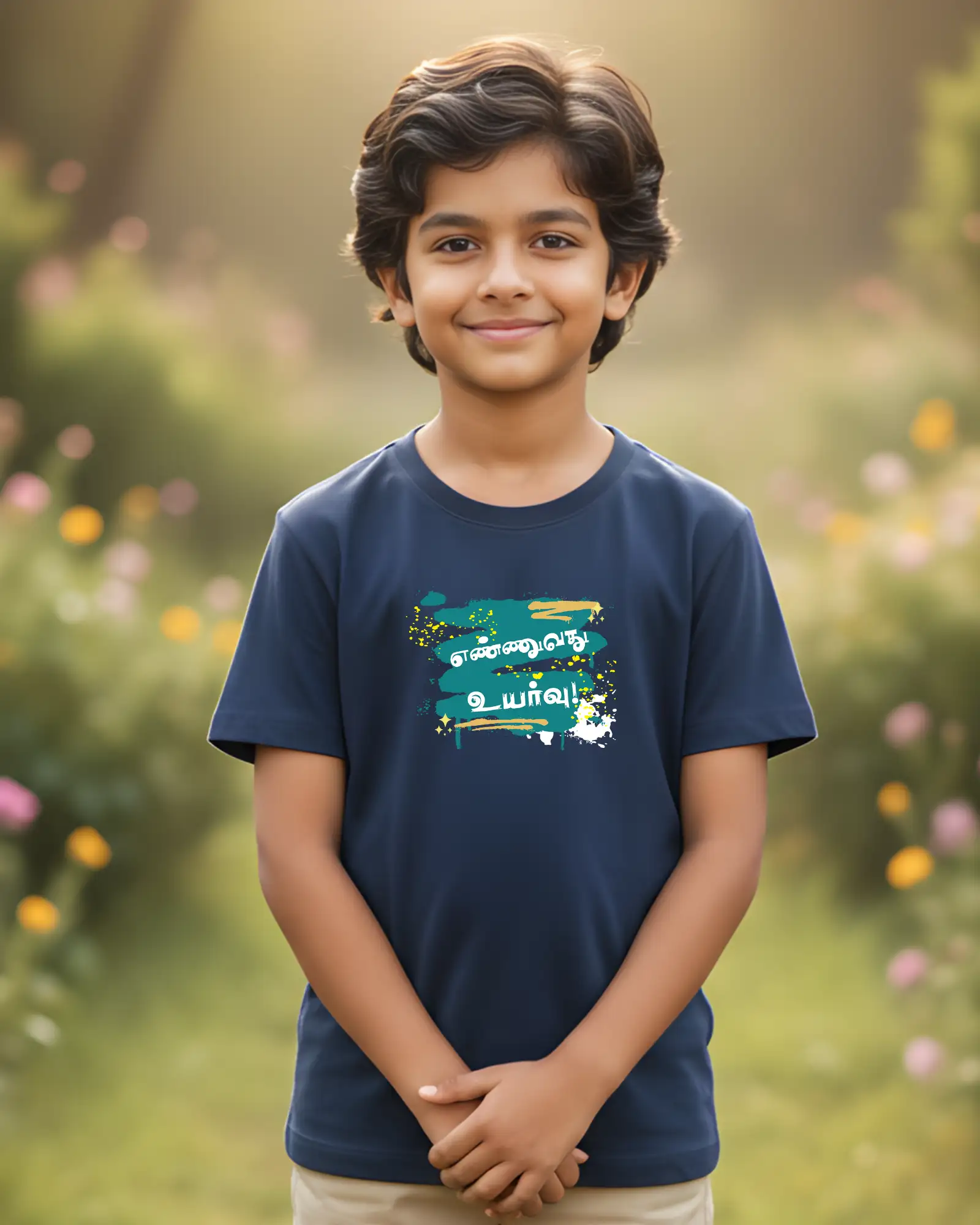 Kids Round Neck Ennuvathu Uyarvu-navy-blue - image 1
