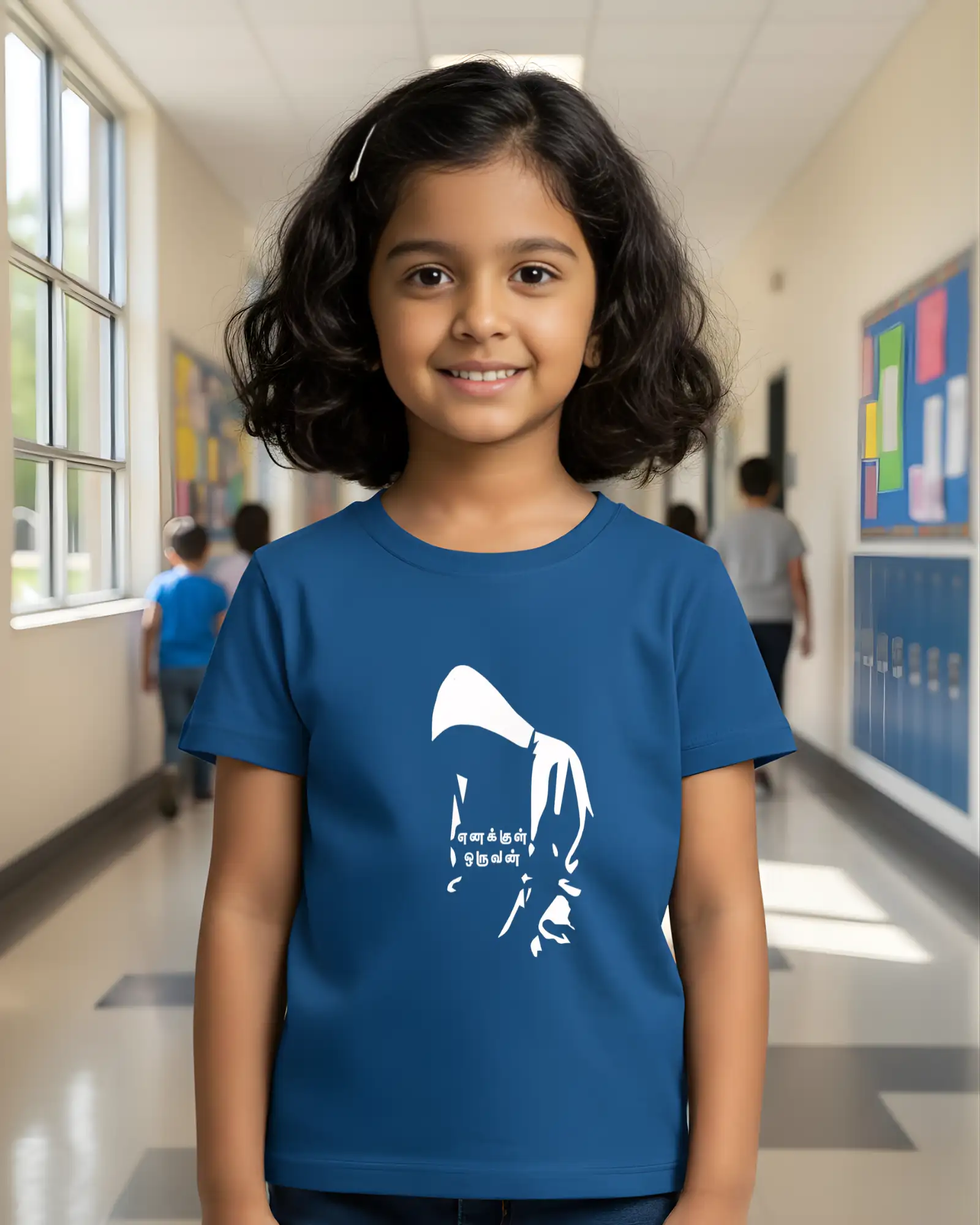 Kids Round Neck Enakkul Oruvan-Royal Blue - image 1