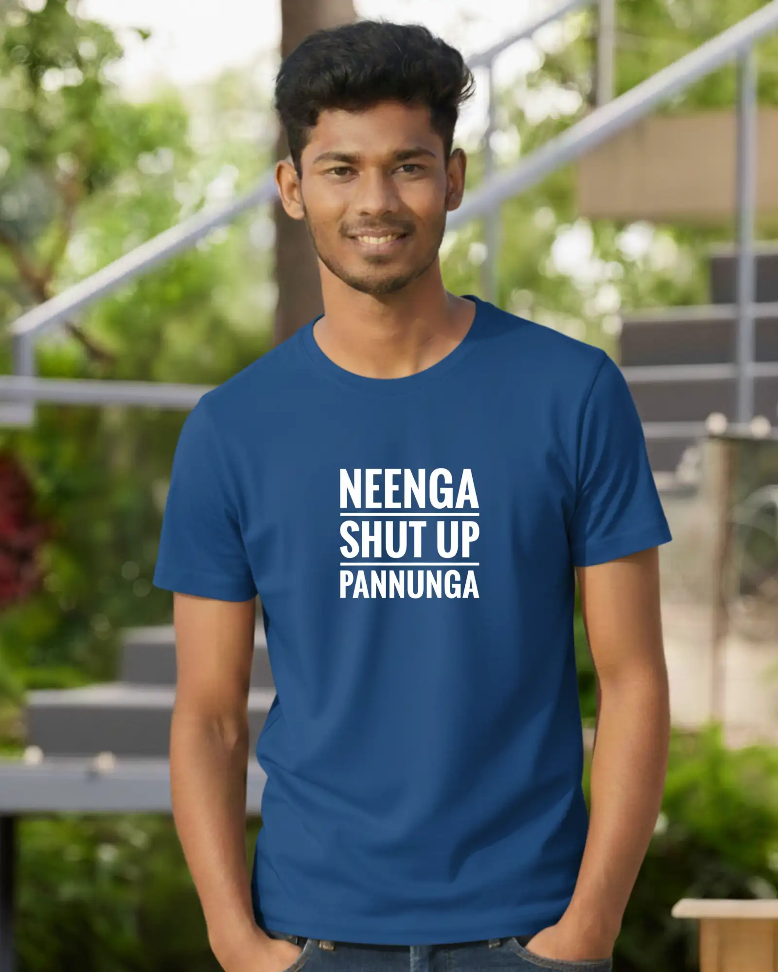 Neenga Shut Up Pannunga Round Neck Royal Blue - image 1