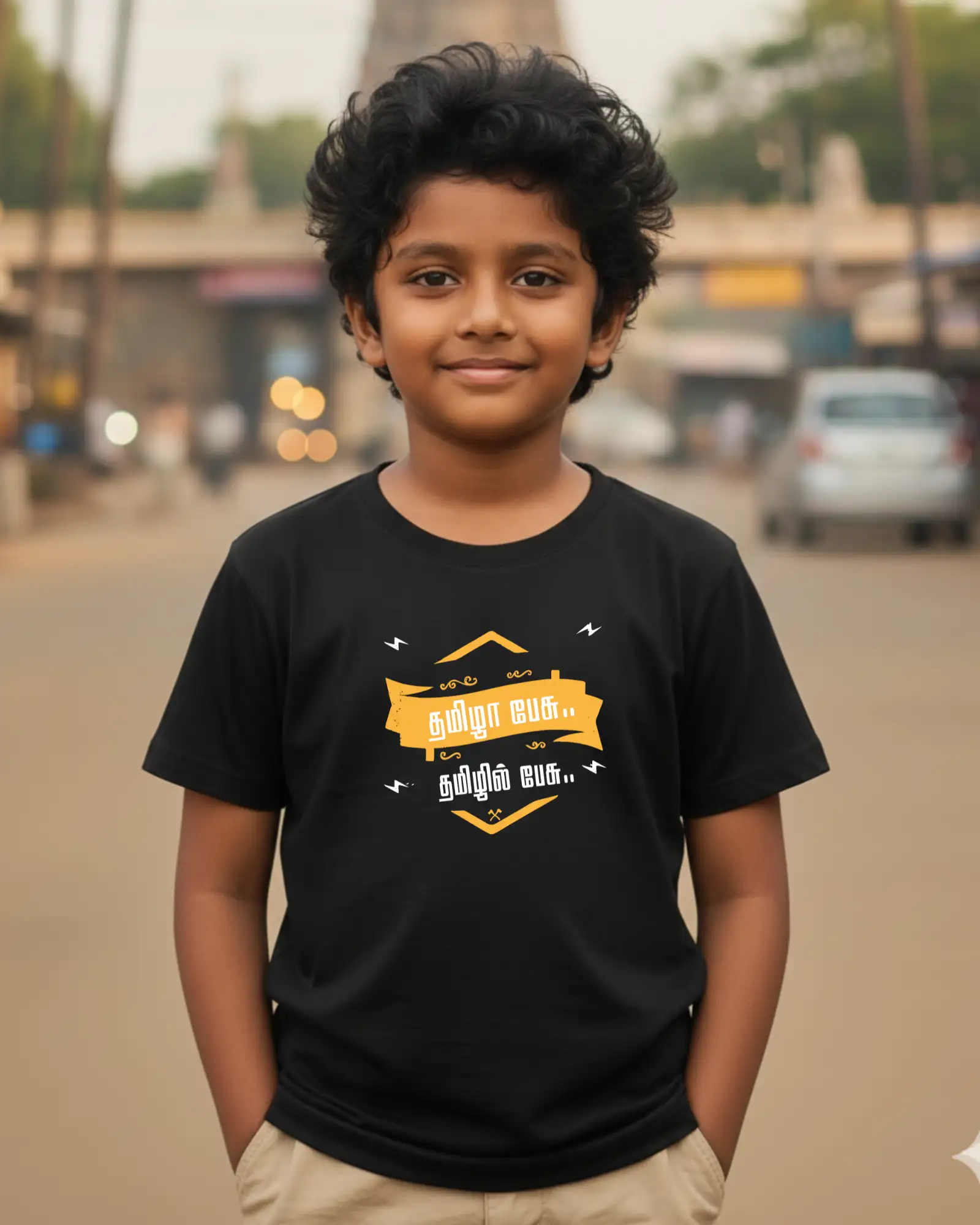 Kids Round Neck Tamil Pesu Tamil Pesu - Black - image 1