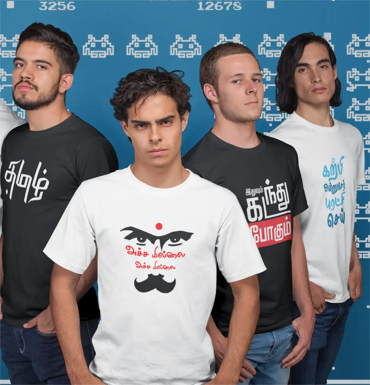 Combo Pack of 4 Tamil Printed T-Shirts