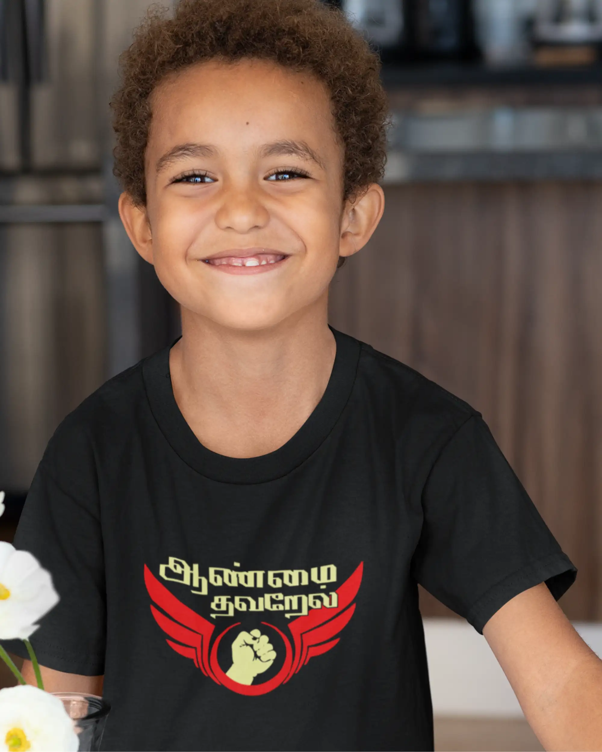 Kids Round Neck Aanmai Thavarel-Black - image 1