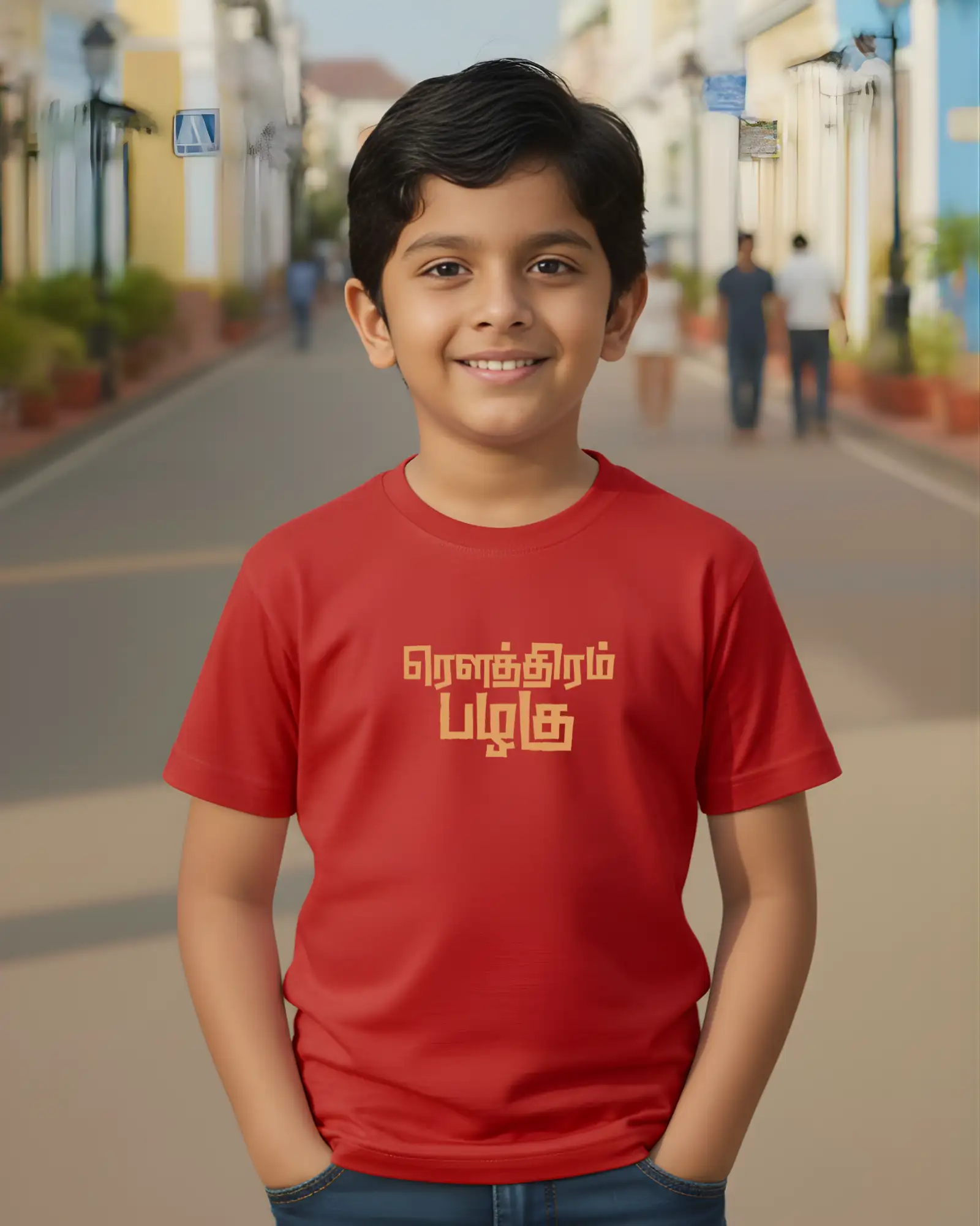 Kids Round Neck Rowthiram Pazhagu - Red - image 1