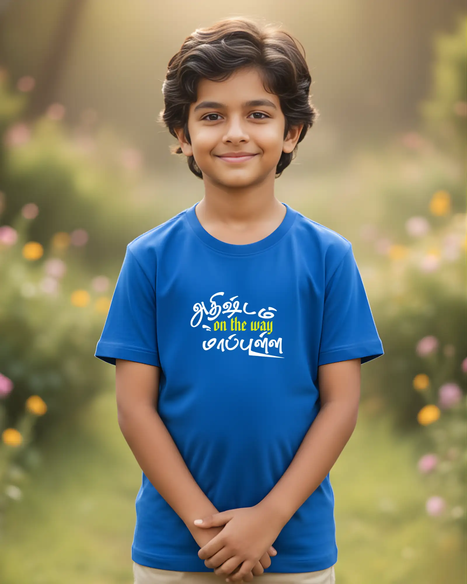 Kids Round Neck Adhirshtam On The Way Maapulla-Royal Blue - image 1