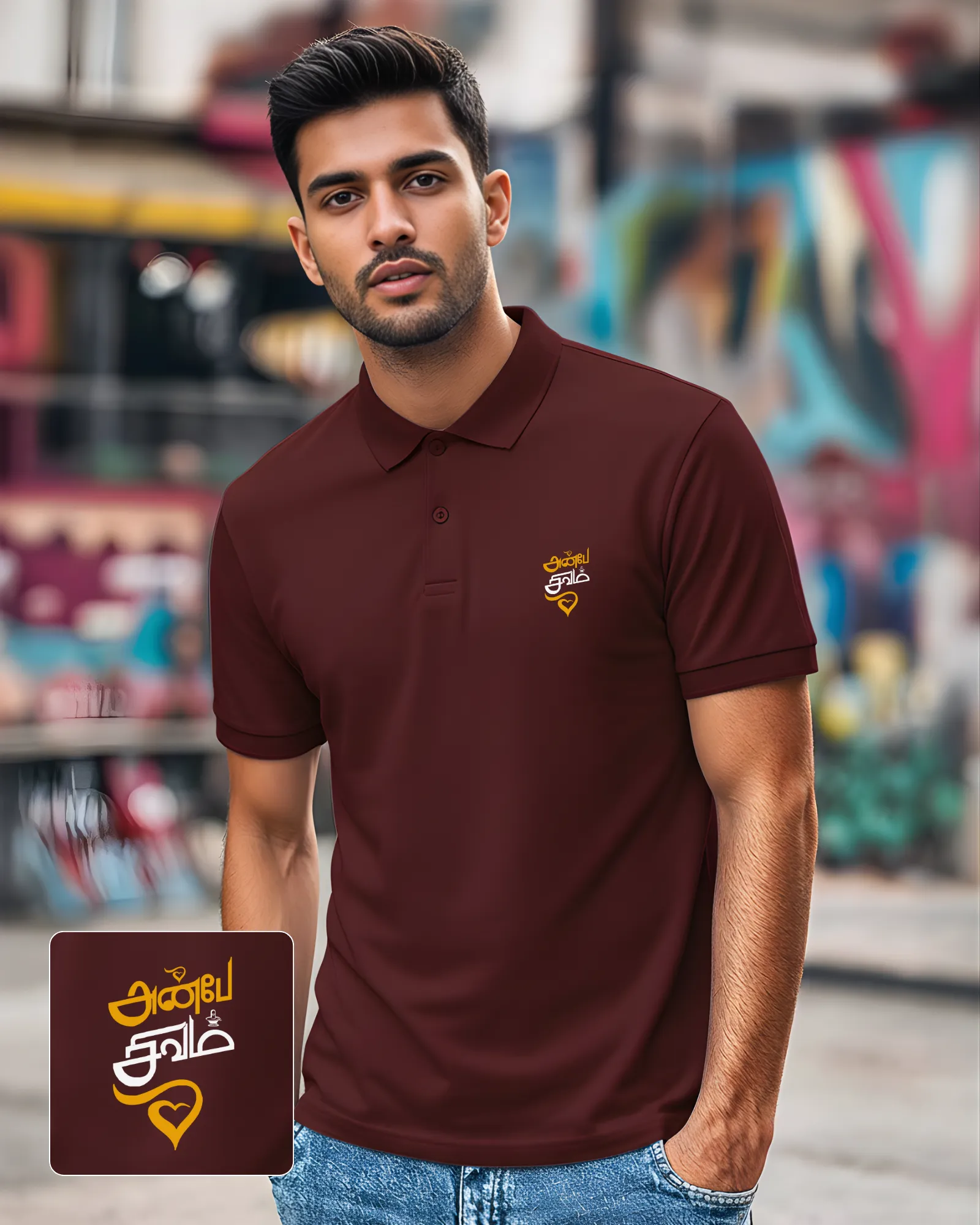 அன்பே சிவம் Polo Collar T-shirt Maroon - image 1