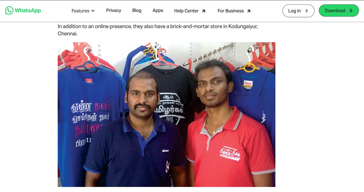 WhatsApp Business feature on Tamil T-Shirts